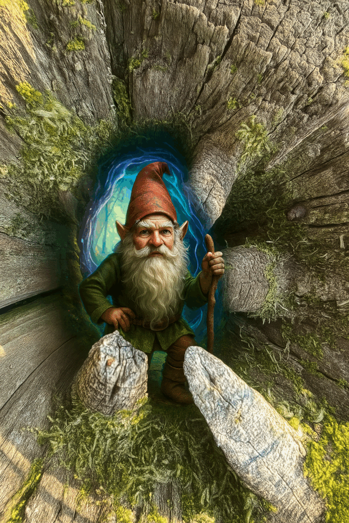 Ein Zwerg wandert durch das Portal in die Welt der Menschen