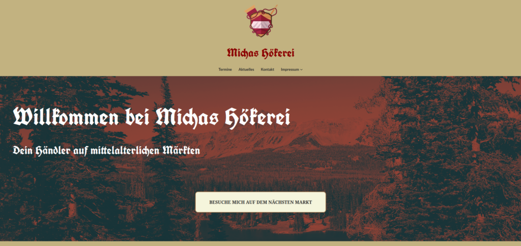 Das Design klassisch ansprechend für Mittelaltermärkte erwünscht und umgesetzt. Design für WordPress