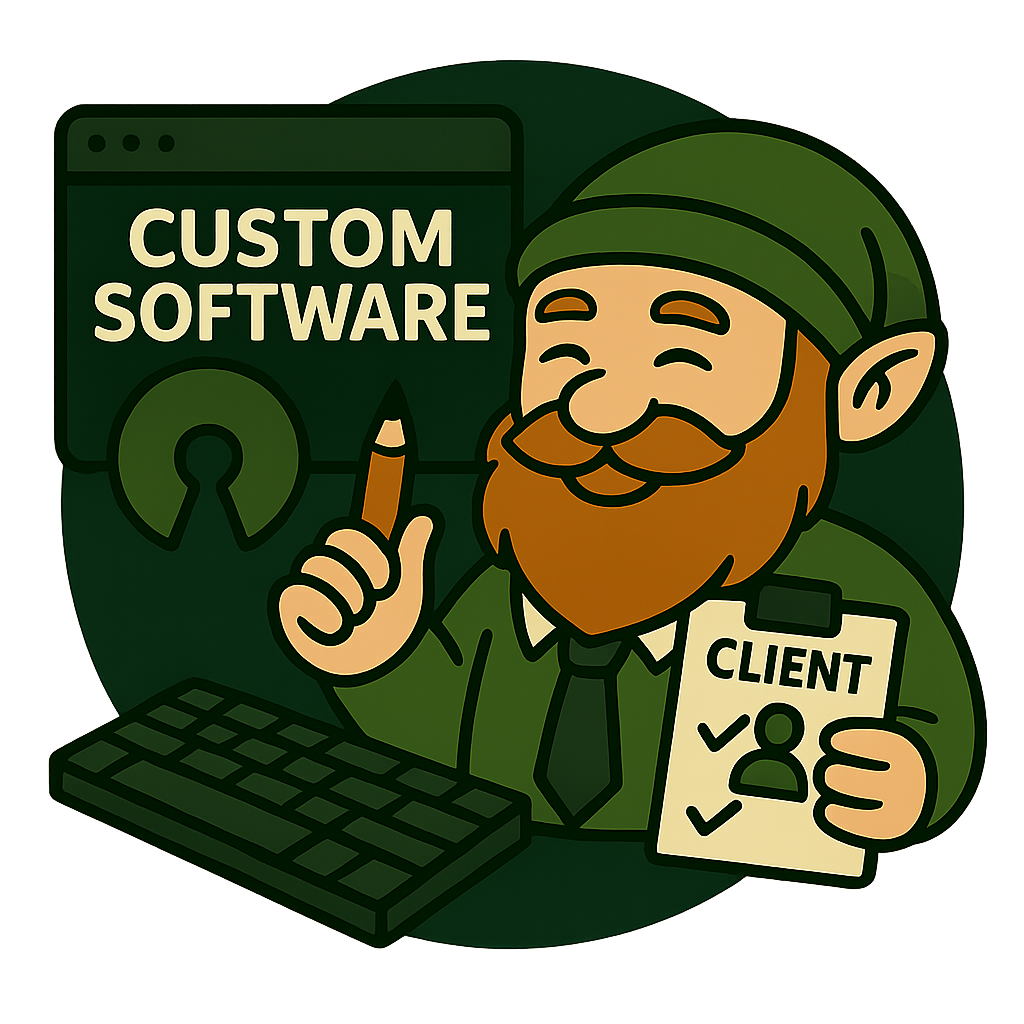 Ein Zwerg zeigt die positive Bereitschaft mit einem passenden Plan die gewünschten Informationen in eine Software zu setzen